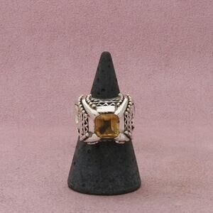 Barse Sterling Silver Vintage Chunky Citrine Scroll Cocktail Ring Size 7